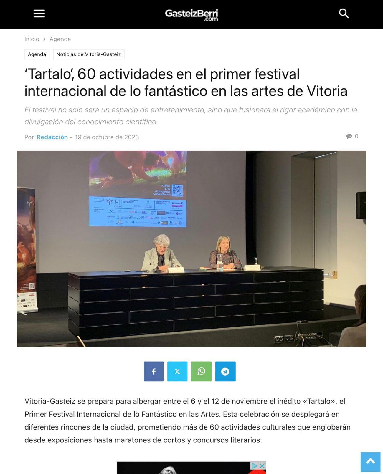 Tartalo, 60 actividades en el primer festival internacional de lo fantástico en las artes de Vitoria