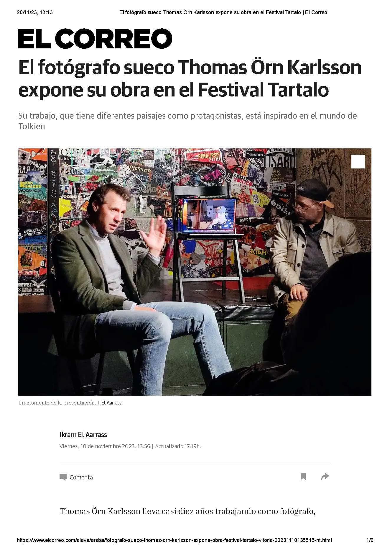 El fotógrafo sueco Thomas Örn Karlsson expone su obra en el Festival Tartalo